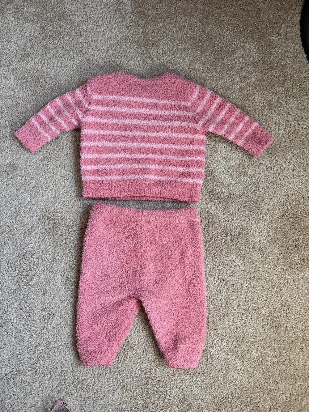 Arlo & Kai Pink & White Striped Fuzzy Baby Sweater & Pant Set   Size 0/3M